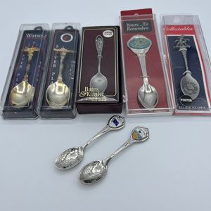 Collector Decorative Spoons Lot of 7 Pewter Silver Massachusetts City Naval New